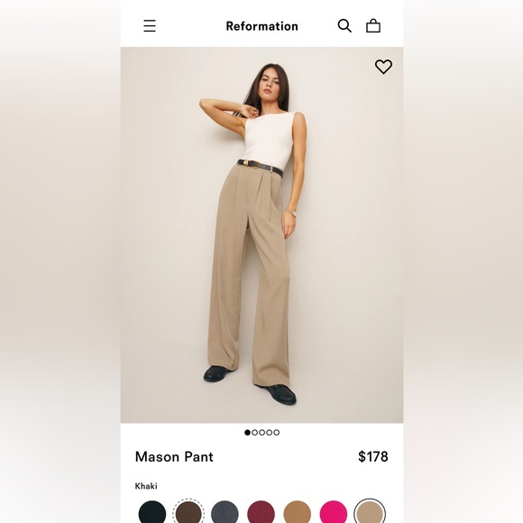 NWT Reformation Mason pants in khaki - Picture 2 of 5